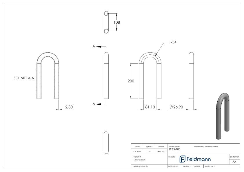 Stahl-Rohr-Bogen 180°, 26,9x2,3mm