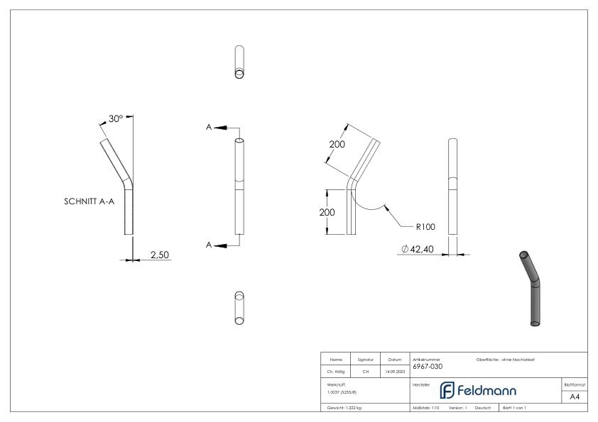 Stahl-Rohr-Bogen 30°, 42,4x2,5mm