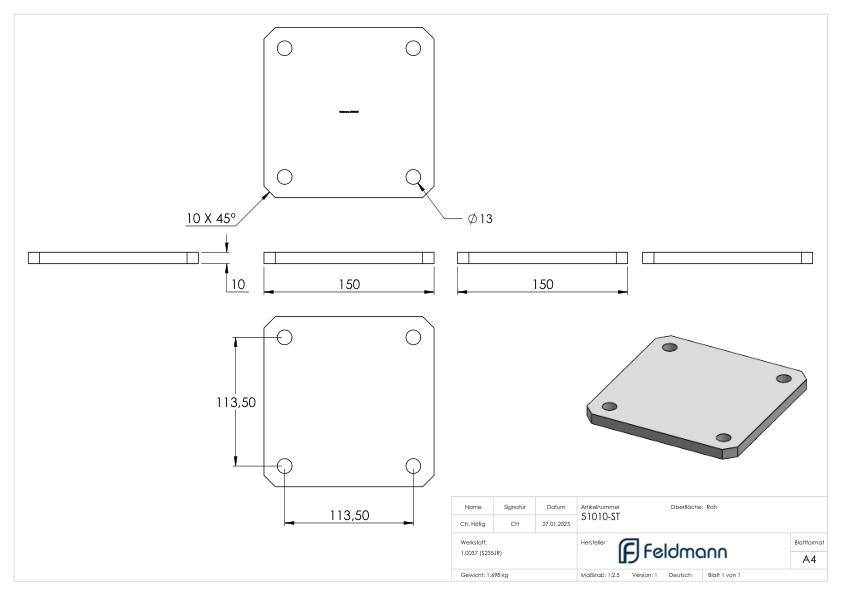 Ankerplatte 150x150x10mm