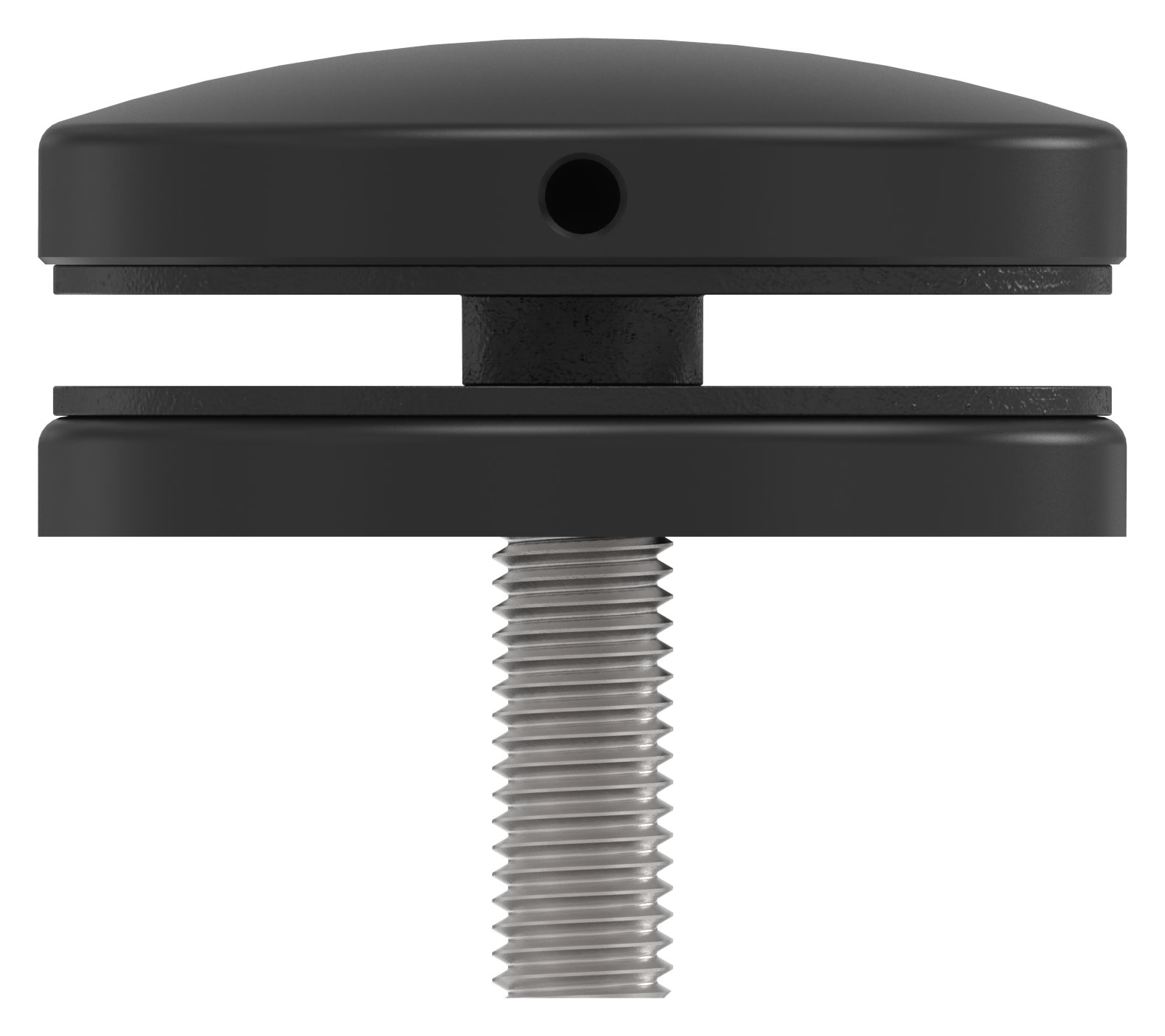 Glaspunkthalter 72mm, Anschluss: flach, V2A, pulverbeschichtet in RAL 9005 schwarz matt