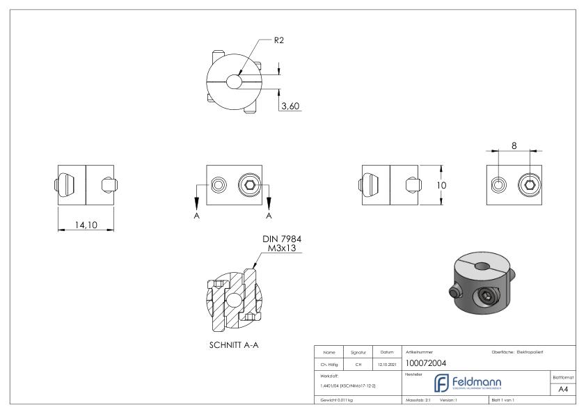 Rundklemme 2-teilig für Seil Ø 4mm, V4A