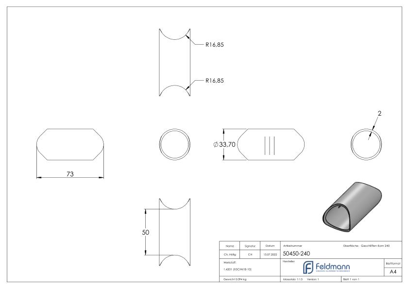 Rohrverbindungsstück von 33,7 / 33,7mm