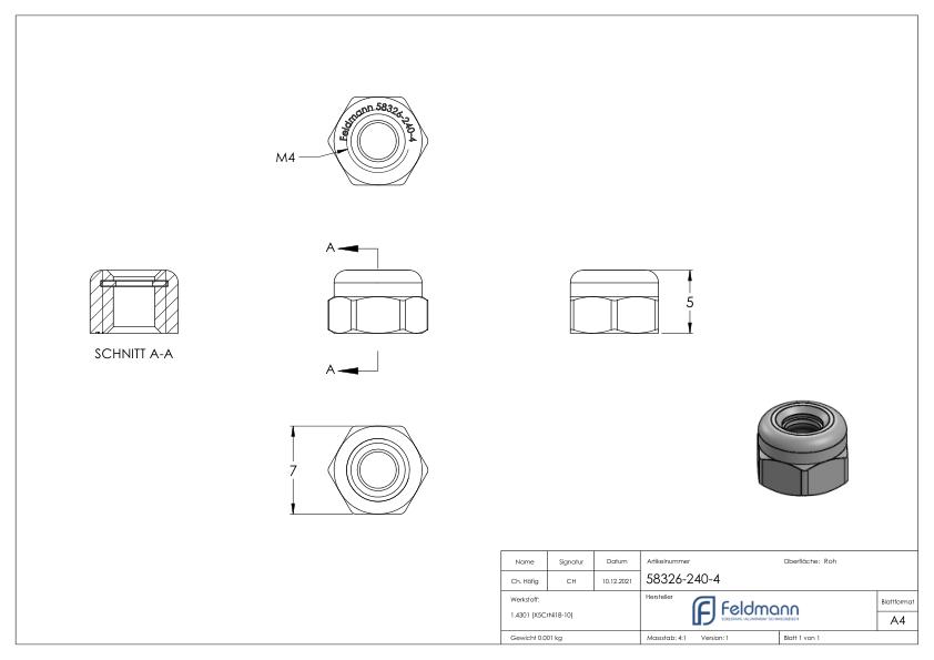 Sechskantmutter M4, selbstsichernd, DIN 985, V2A