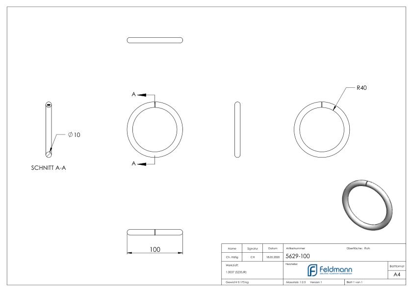 Ring 10mm, AußenØ 100mm