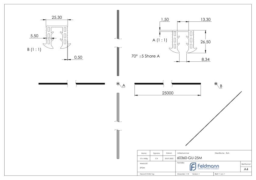 Keildichtung Glas 8,00 - 10,76mm, für Nut 24x24mm, 25m