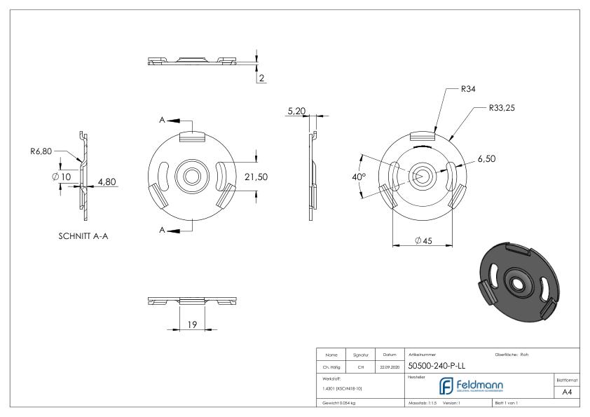 Clipronde für 50500-240-LL und 50501-240-LL, V2A
