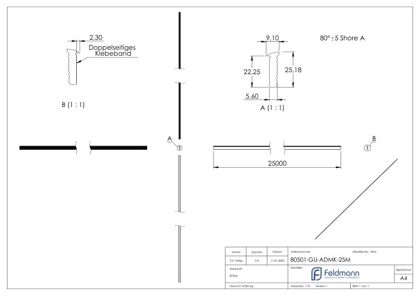 Abschlussdichtung, EPDM, 25m, schwarz