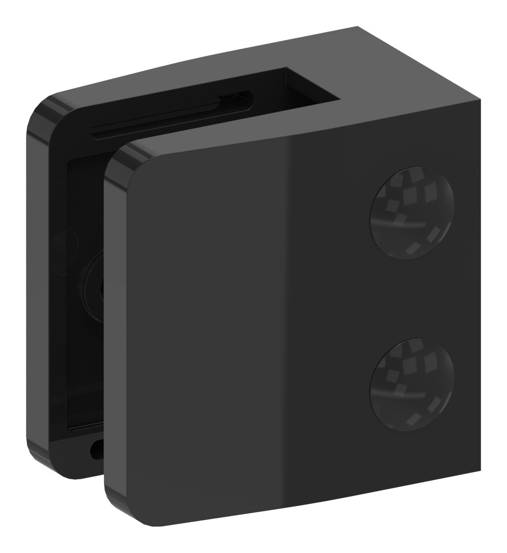 Glasklemme Mod. 14, Anschluss: gerade, Zink roh pulverbeschichtet RAL 9005 glänzend