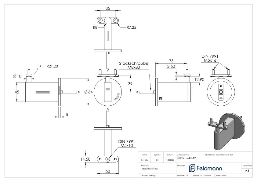 Sensa Design 2,  für Rohr 42,4mm, V2A