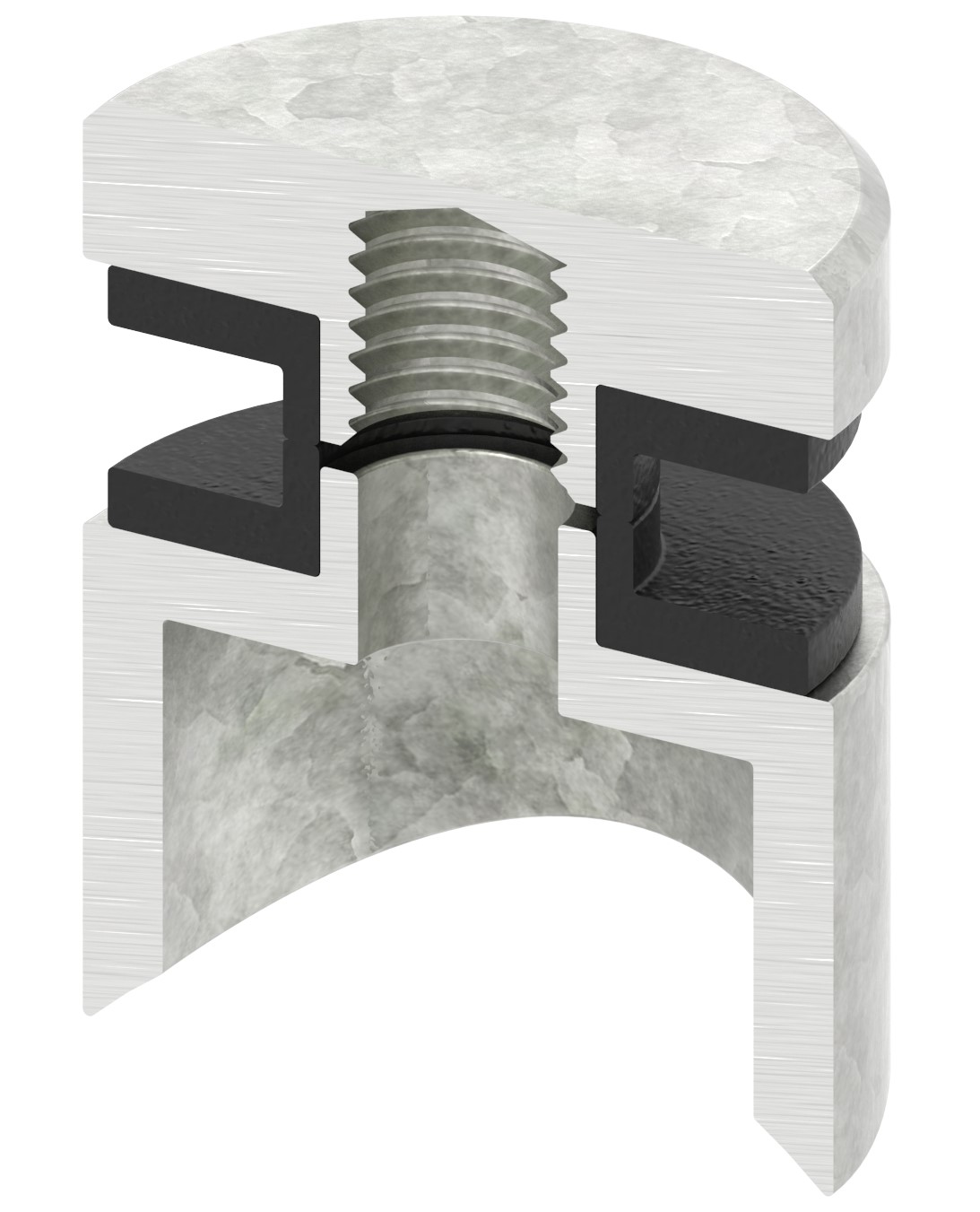 Glaspunkthalter 30mm, Anschluss: 42,4mm, Zink roh