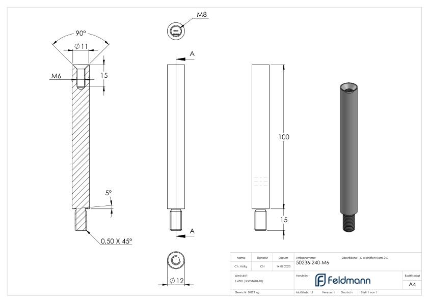 Stift Ø 12mm, L: 100mm, V2A