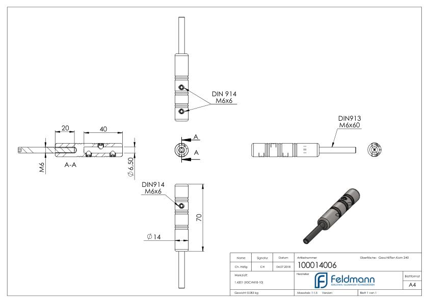 Gewindeterminal zur Selbstmontage, für 6mm Seil, V2A Gewindeterminal zur Selbstmontage, für 6mm Seil, V2A