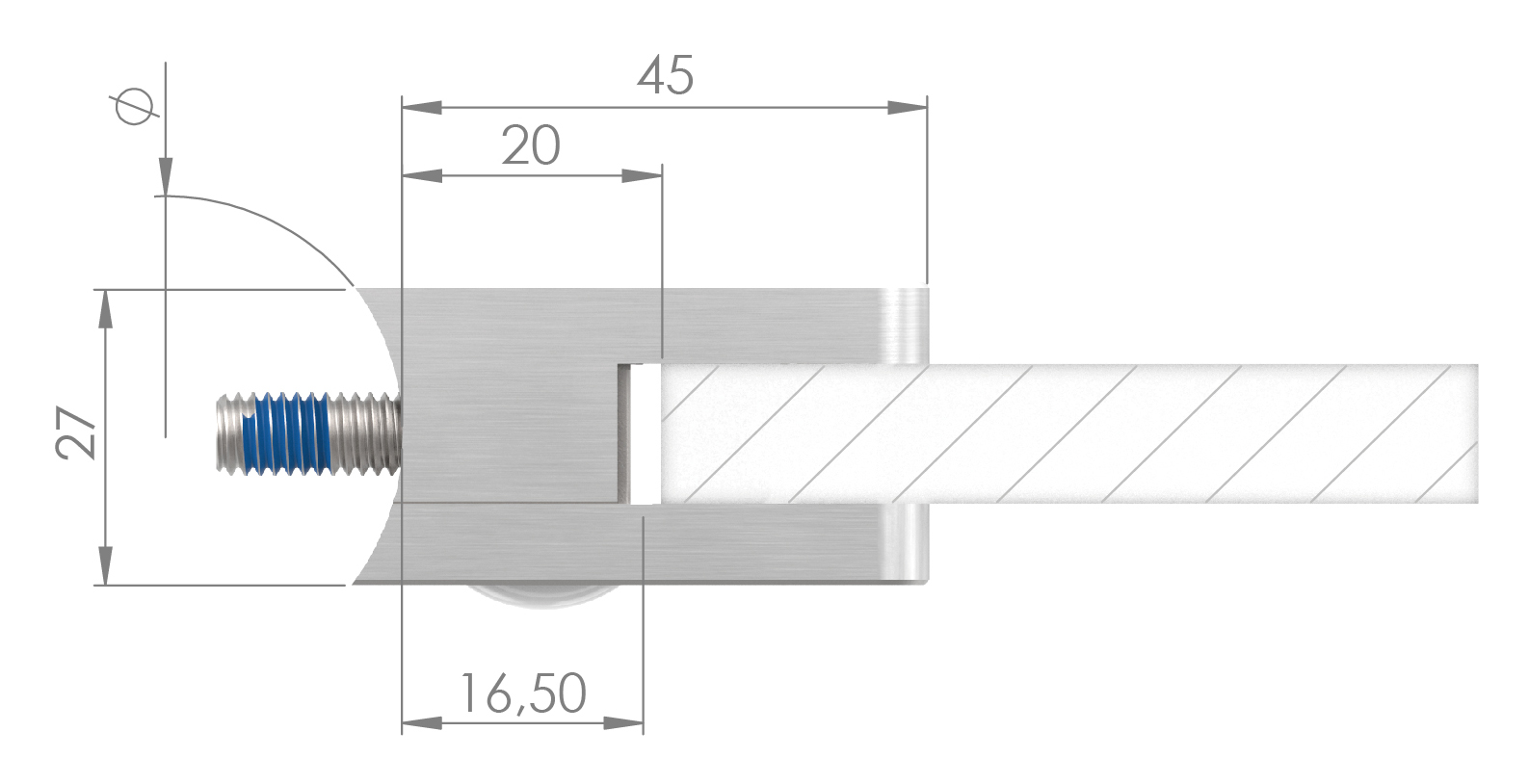 Glasklemme Mod. 11, Anschluss: 42,4mm, V4A