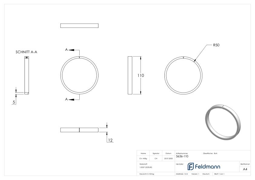Ring 12x5mm, AußenØ 110mm