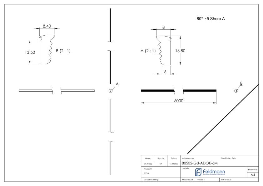 Abschlussdichtung, EPDM, 6000mm, schwarz