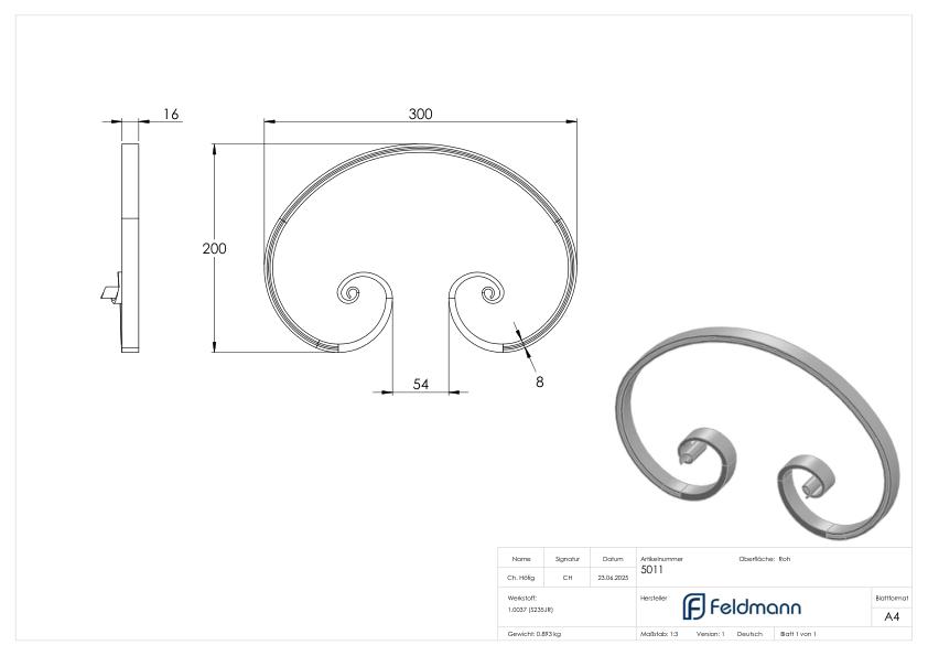 C-Schnecke 16x8mm, 200x300mm