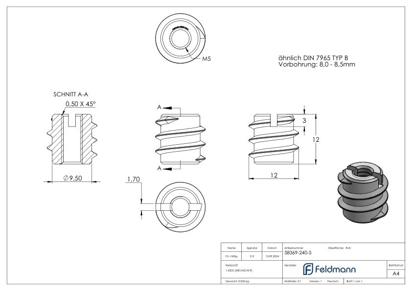 Rampa-Muffe M5x12, V2A