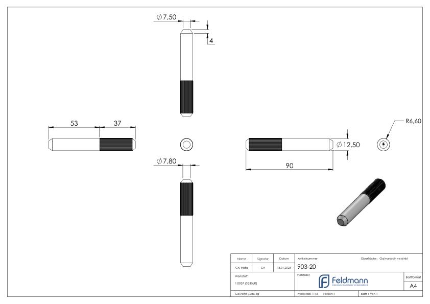 Verbindungsstift für Laufschiene mit Ø 20mm