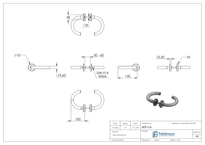 Türdrücker-Paar, drehbar, V2A