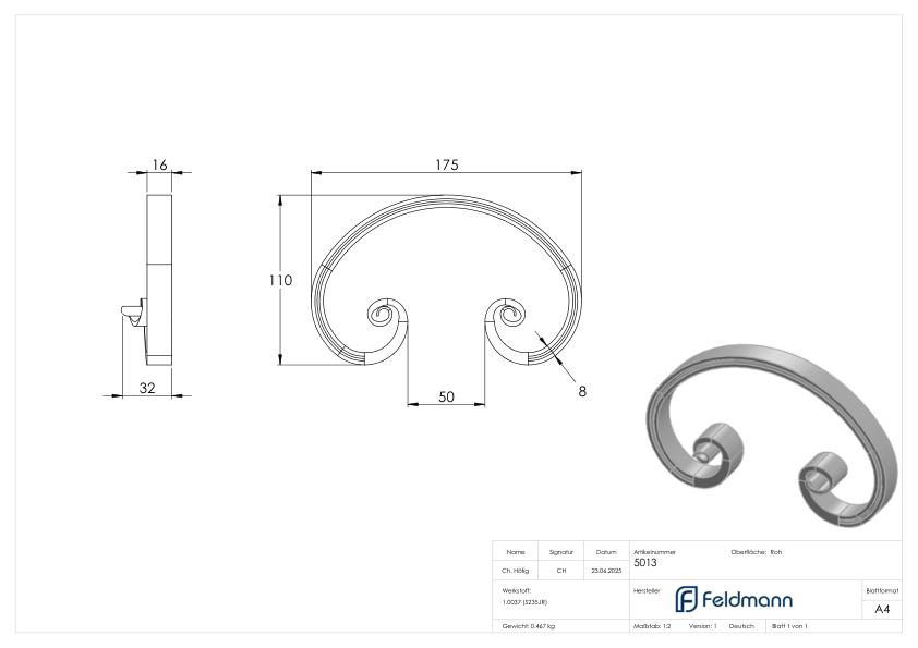 C-Schnecke 16x8mm, 110x175mm