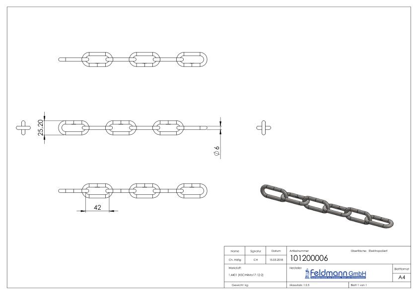 VA-Kette DIN 763, Ø 6mm