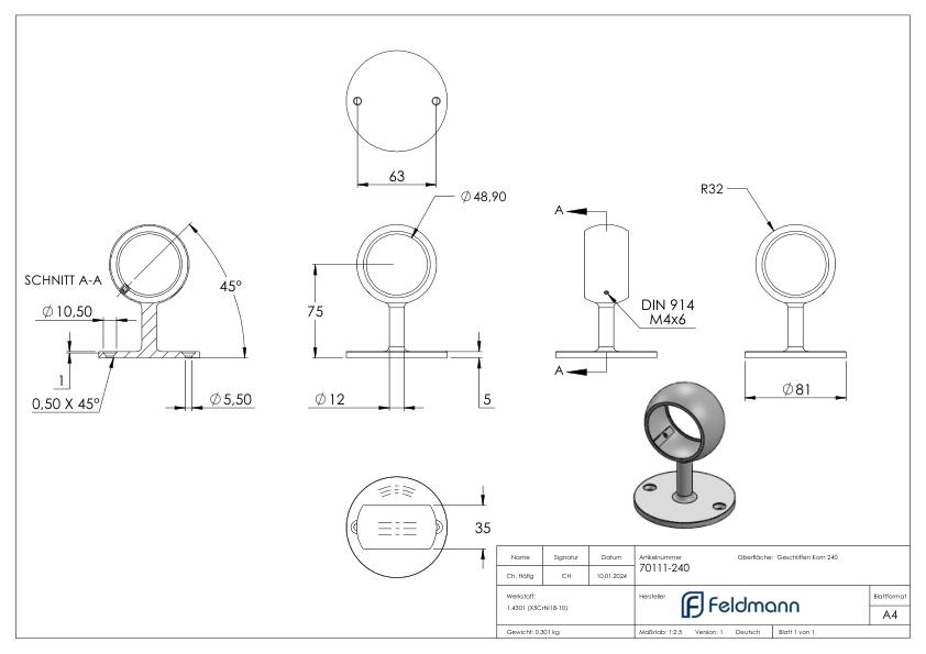 Rohrhalter, für Rohr 48,3mm, V2A