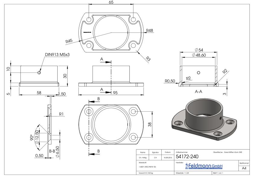 Wand- und Bodenanker, für Rohr 48,3mm, V2A Wand- und Bodenanker, für Rohr 48,3mm, V2A