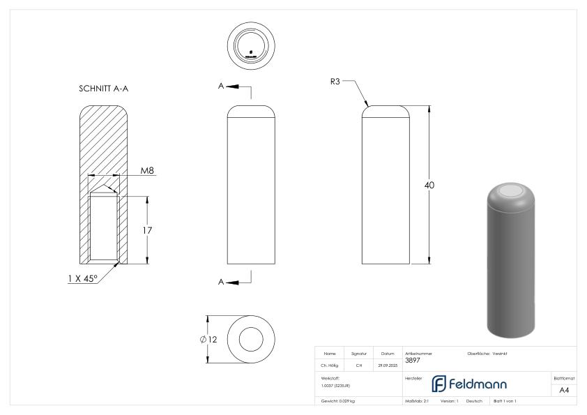 Kappe mit M8 Innengewinde, verzinkt
