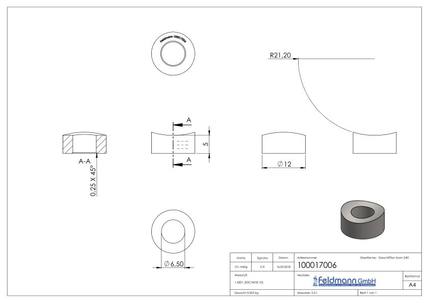 Formanschluss, mit Bohrung 6,5mm, V2A