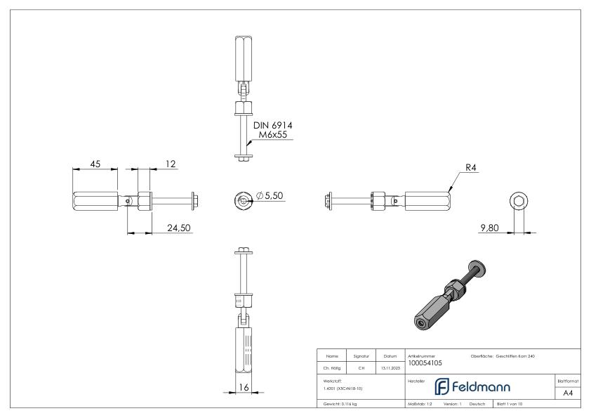 Gewindeterminal zur Selbstmontage, Seil 5mm, V2A