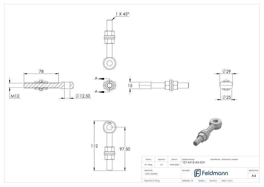 Augenschraube von Torband 121-M12, galvanisch verzinkt
