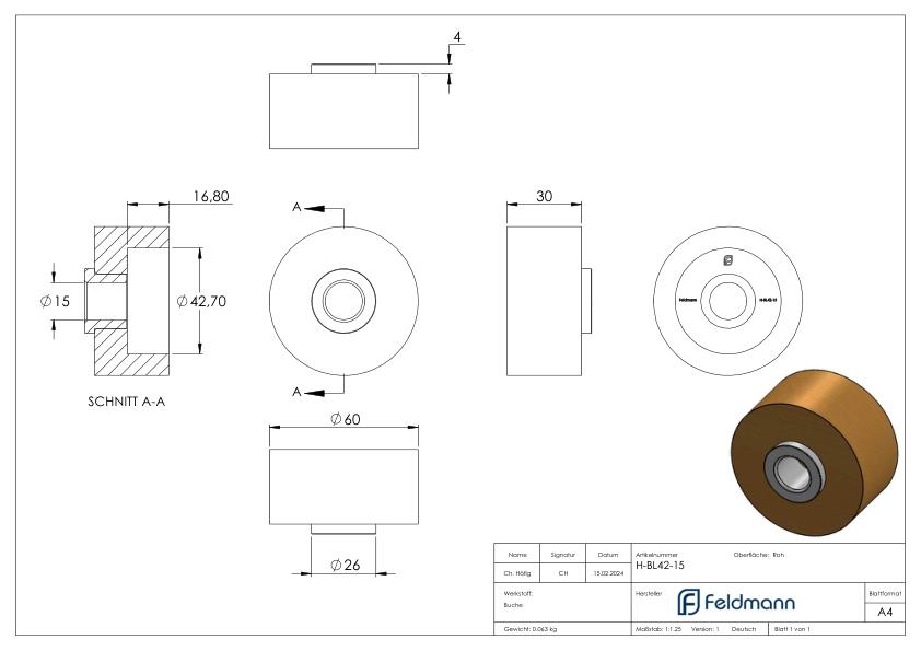 Bohrlehre für Holzhandlauf Ø 42,4mm für Dübel Ø 15mm