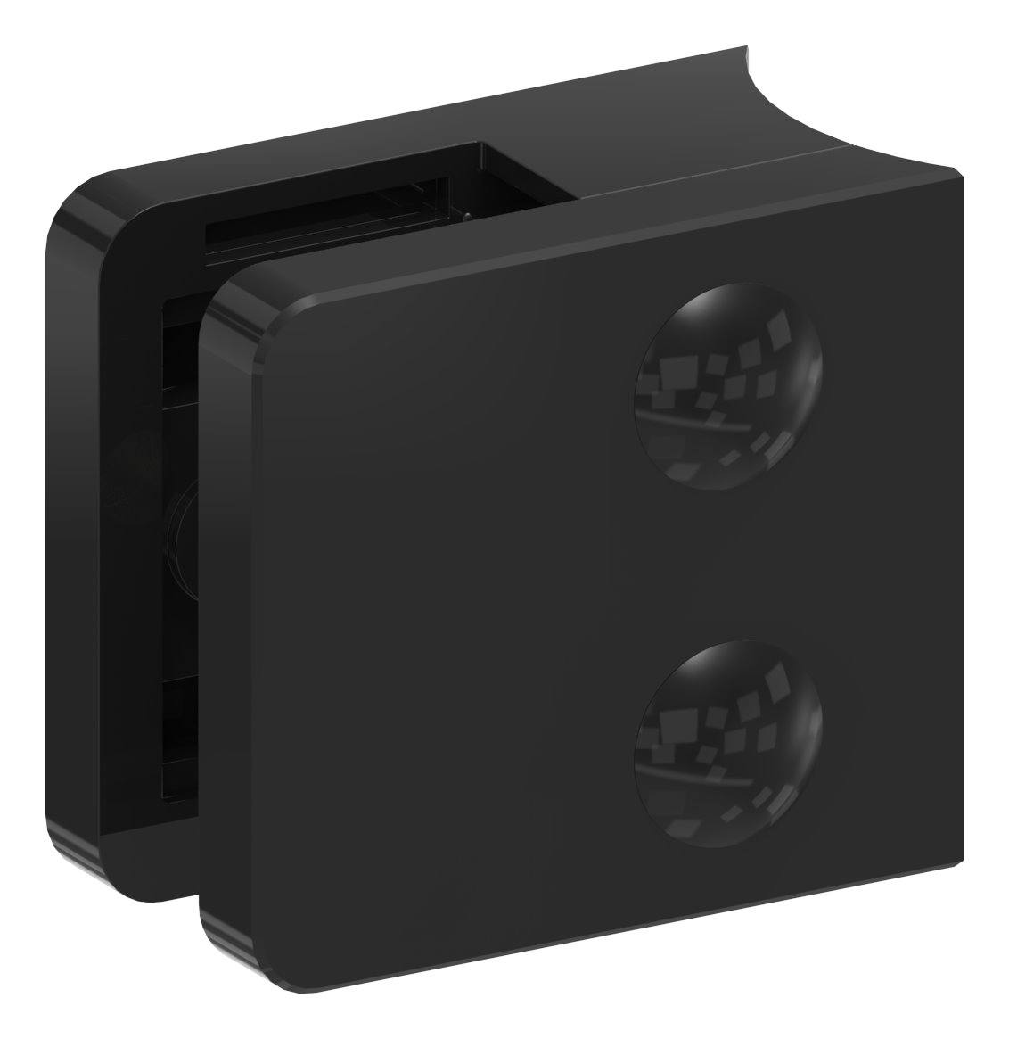 Glasklemme Mod. 31, Anschluss: 42,4mm, Zink roh pulverbeschichtet RAL 9005 schwarz glänzend