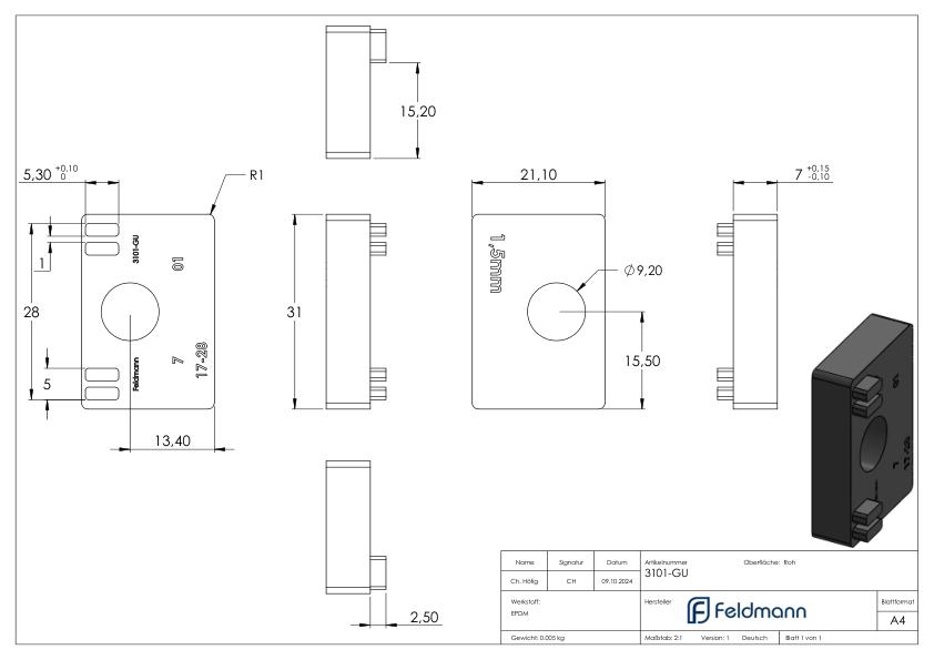 Gummi für Mod. 31, Blech 1,5mm Gummi für Mod. 31, Blech 1,5mm