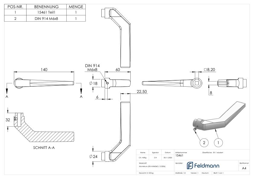 Alu-Türdrücker gekröpft
