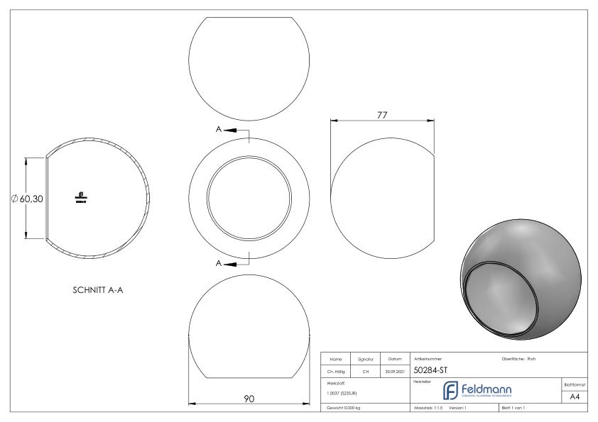 Rohrabschlusskugel für 60,3mm
