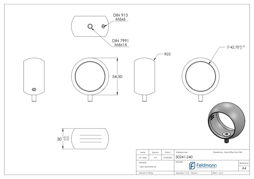 Kugelring für Handlaufhalter, 42,4mm, V2A
