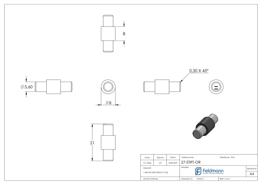 Sicherungsstift für Mod. 27 - ohne Rändel