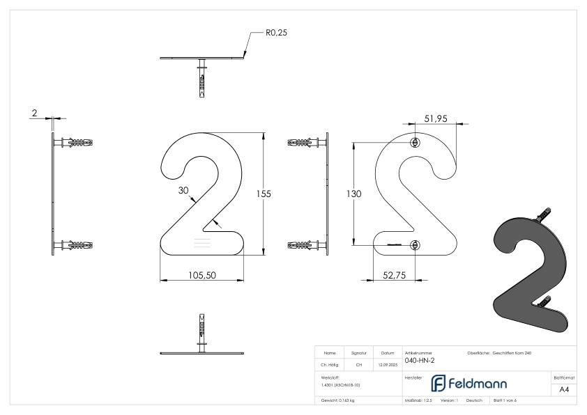 Hausnummer 2 - "klein", V2A