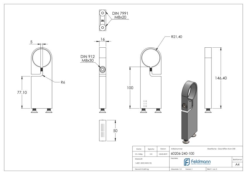 Spannring für Rohr 42,4mm, V2A