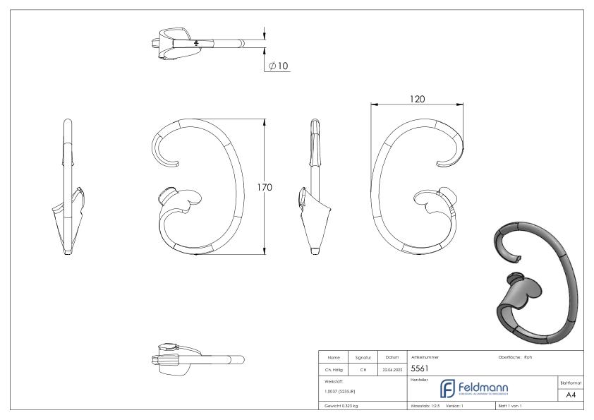 C-Schnecke 10mm, 170x120mm, LI