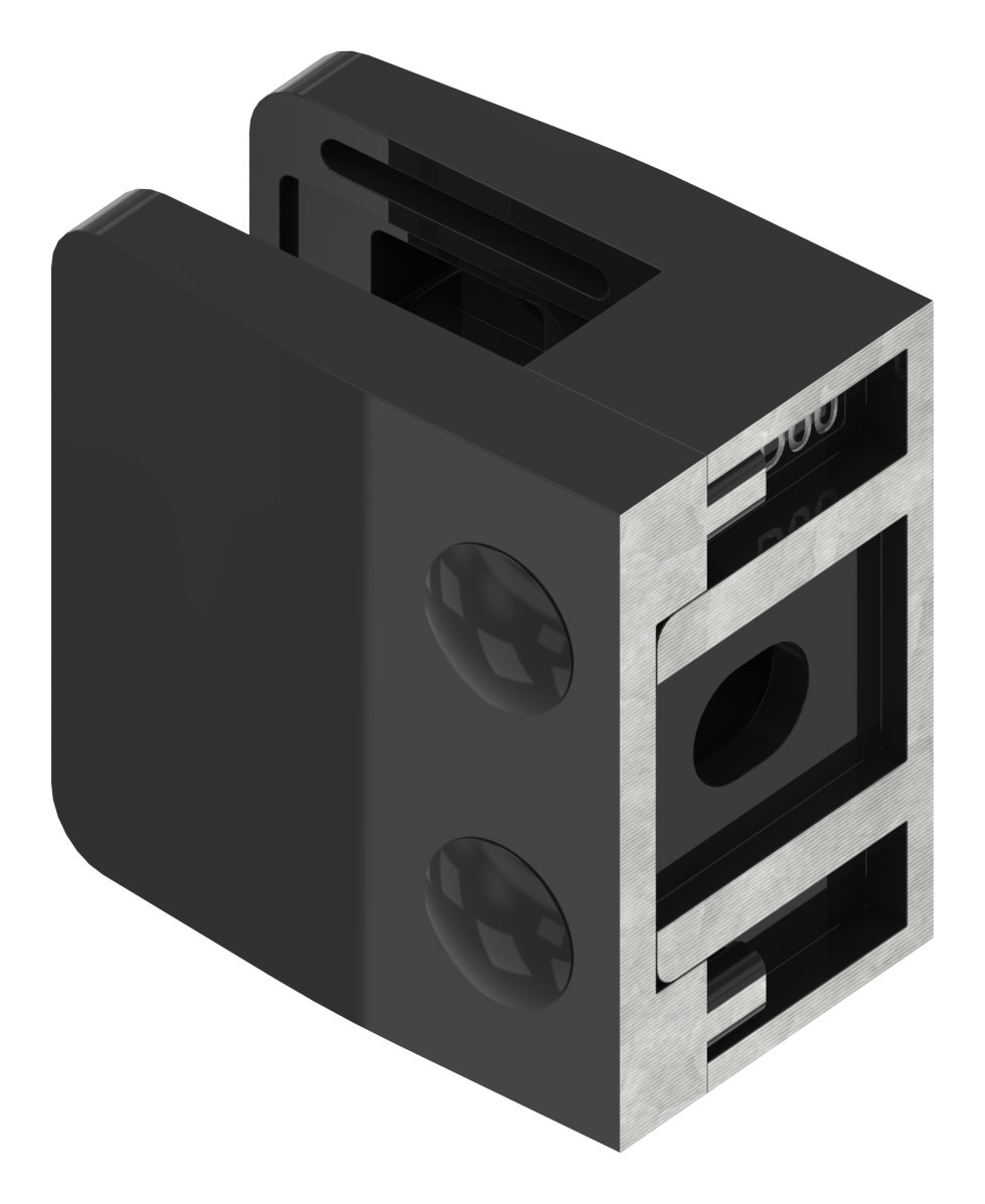 Glasklemme Mod. 14, Anschluss: gerade, Zink roh pulverbeschichtet RAL 9005 glänzend