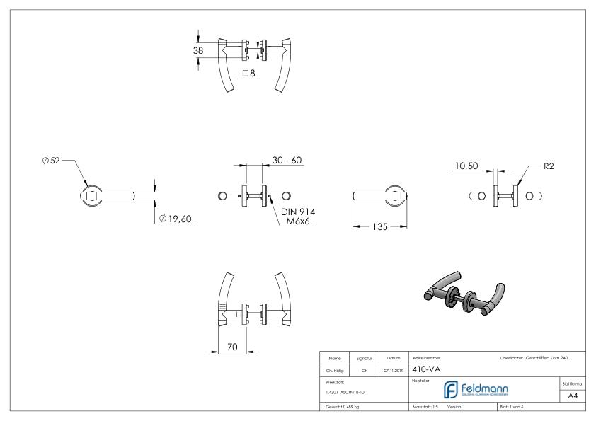 Türdrücker-Paar, drehbar, V2A