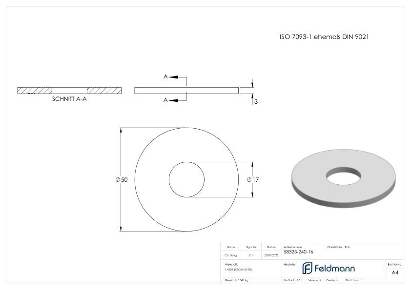 Beilagscheibe groß für M16 Schrauben, ISO 7093-1, V2A