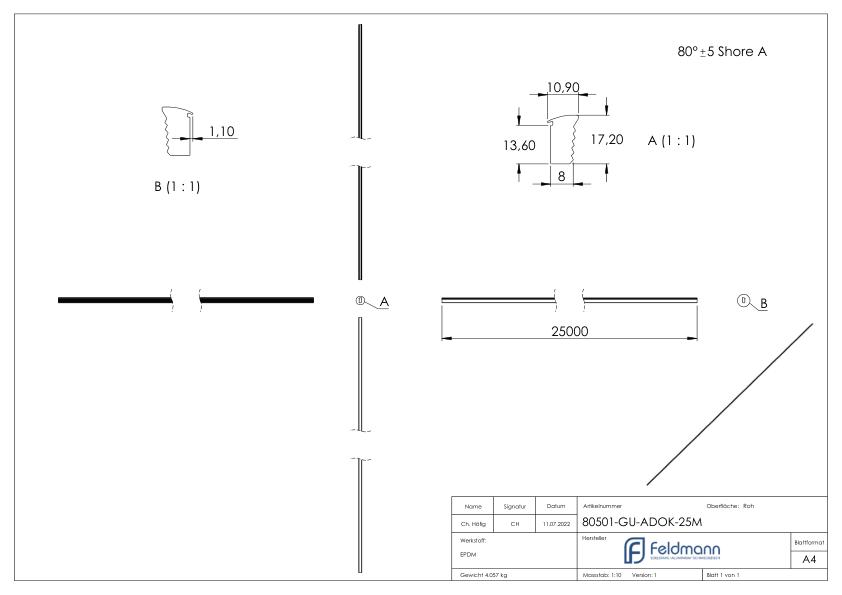Abschlussdichtung, EPDM, 25m, schwarz