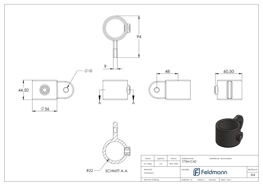 Halter mit einer Lasche, für Rohr Ø 42,4mm