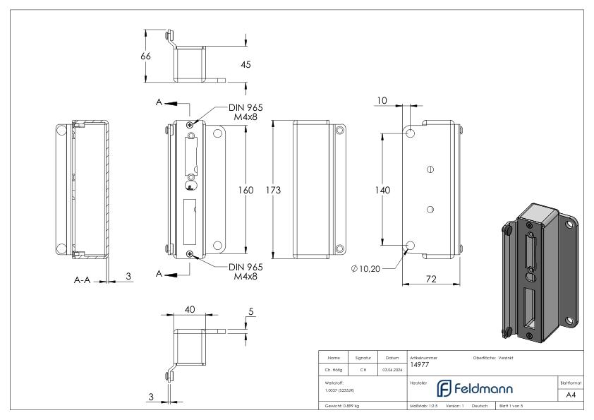 Gegenkasten 40 x 173mm verzinkt zum Anschrauben