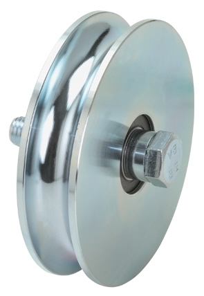 Schiebetorrolle mit Rundrille, Ø 90mm, für Schiene Ø 20mm, 2 Kugellager, verzinkt