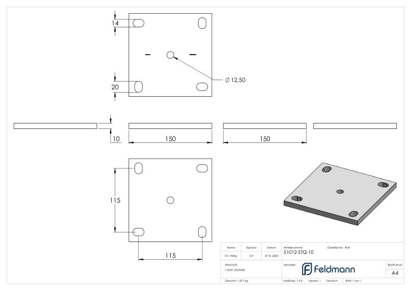 Ankerplatte 150x150x10mm