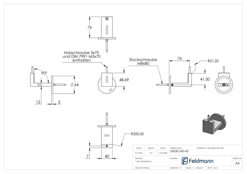 Sensa Design 1, für Rohr 42,4mm, V2A